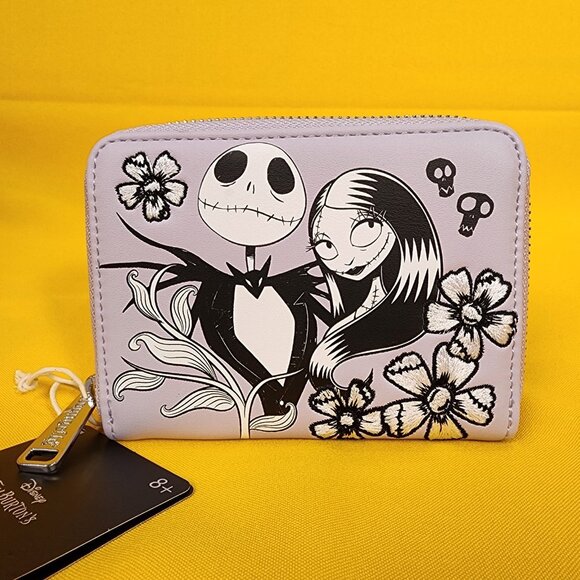 Loungefly Disney NBC Jack & Sally Floral Lavender Floral Zip Wallet NEW - Picture 3 of 12